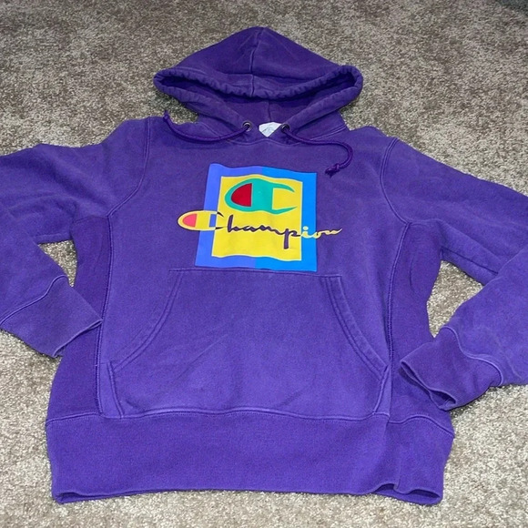 Champion Other - Vintage Champion Hoodie Sweatshirt Adult S Purple Reverse Weave Spell Out Logo A